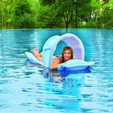 Inflatable Sun Lounger Pool Float with Canopy Shade – Beach Air Bed Mat 183x75cm