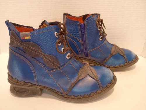 TMA Eyes Size 7.5US/38EU Blue Washed Leather Oxford Booties w Floral Applique - Picture 4 of 13