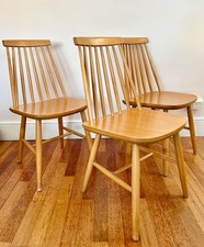 Vintage Ercol Style Dining Chairs Set Of 3 Mid Century Beech Kitchen Windsor