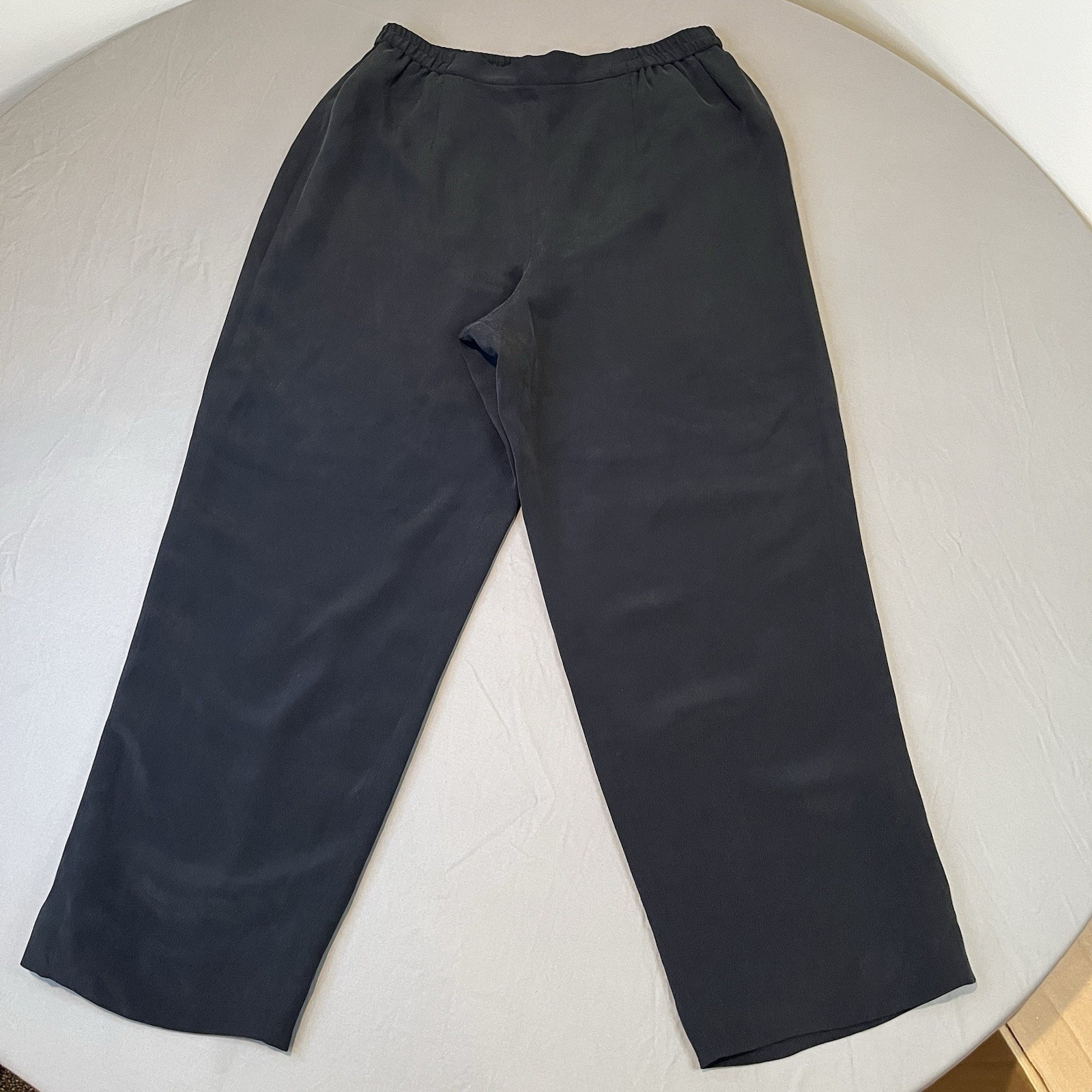 Talbots Petites Pure Silk 10 Lined Elastic Waist Black Dress Pants Trousers