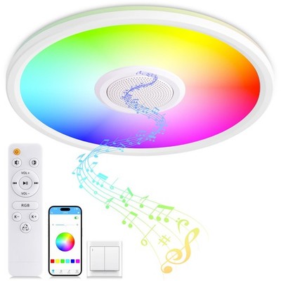 RGB LED Ceiling Light, with Bluetooth Speaker, 24W 11Inch Smart Music Ceiling...