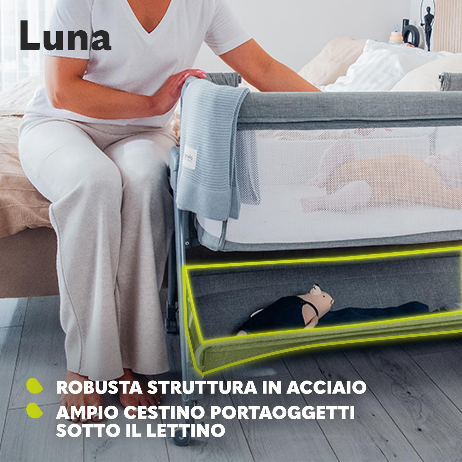 Lettino portatile LUNA con materasso co-sleeping foto 6