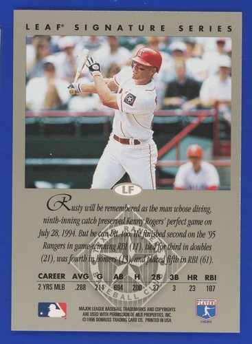 Rusty Greer 1996 Leaf Signature AUTO #85 - beautiful ON-CARD signature /3500 - Picture 2 of 2