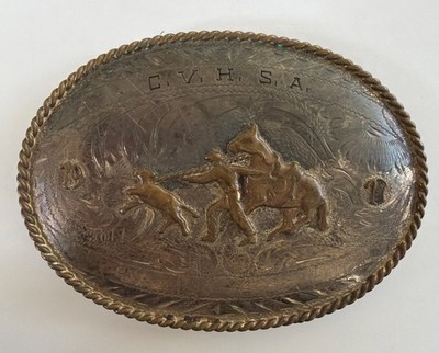 Time Worn Vintage Tex Tan WESTERN COWBOY B-V STERLING SILVER Belt Buckle
