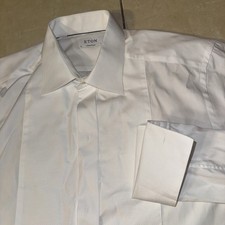 Eton Tuxedo Shirt Men 17/42 Contemporary Fit White Silver Texture Bib Cotton