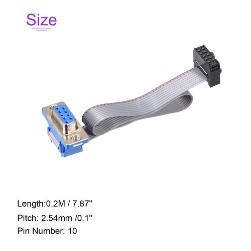 10Pin 0.2m Long 2.54mm IDC Wire Flat Ribbon Cable DB9 Female to FC-10 Connector - Afbeelding 3 van 5
