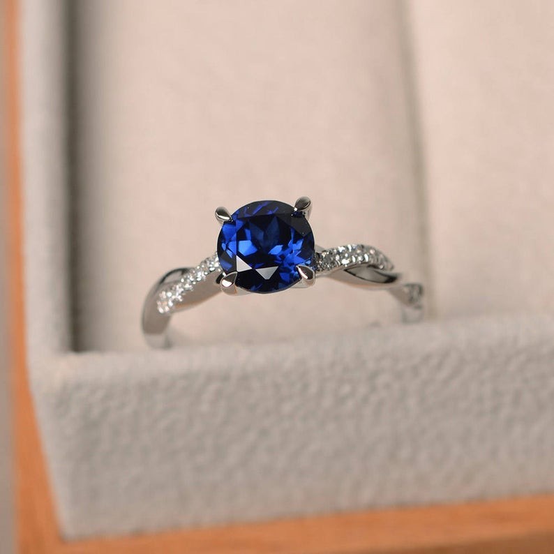1.20 Ct Natural Sapphire Diamond Engagement Wedding Ring 14K Solid White Gold
