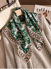 70 Cashmere 30 Silk Scarf Double sided 65X65cm Bandana Shawl Green Horse Print