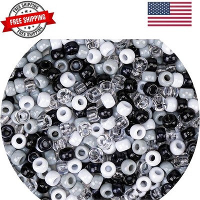 1000PCS 6x9mm Pony Beads Bulk   Black, Gray, White Kandi Beads for Bracelets,...