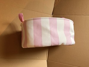 White And Pink Stripe Storage Basket With Handles