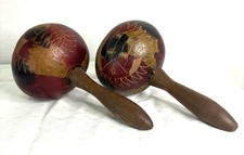 Vintage Handmade Hand Painted Maracas From Havana 6  Long