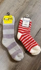 Snugadoo Too "Super Soft" Fluffy Warm Red & White Fuzzy Socks (7-9) & Foozys NWT