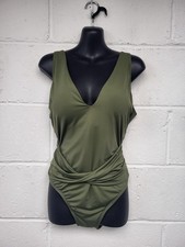 M S Khaki Green Plunge Swimsuit Non Wired Size M/L. BNWT. PD