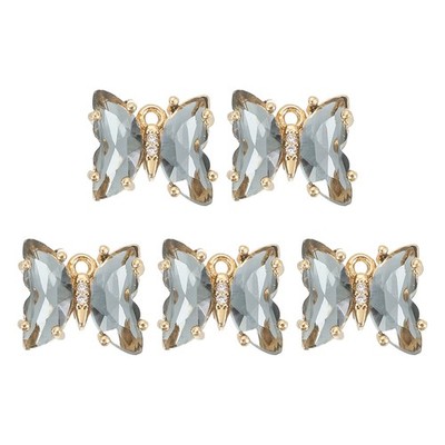 5pcs Gold Plated Butterfly Charm, Brass Pendant, Black & Grey, 12x10mm