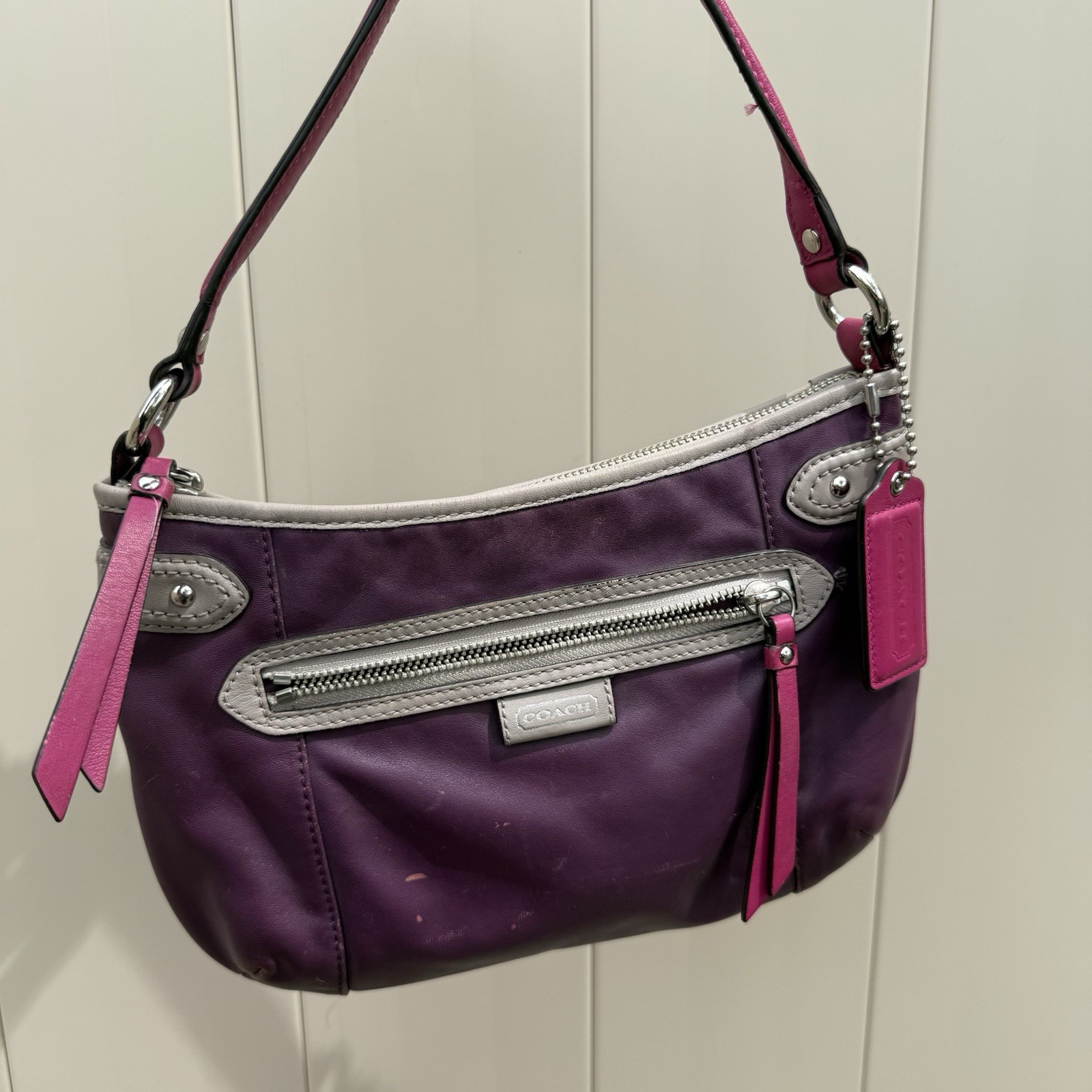 Coach Daisy Spectator Small Leather Bag Crossbody F23951 Purple/Pink - Flawed