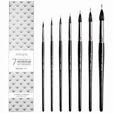 ARTEGRIA Watercolor Brush Set - 7 Extended Tip Brushes, 4, 6, 7, 8, 9, 10, 12