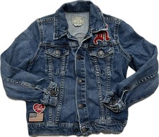 Ralph Lauren Polo Denim Blue Jean Jacket Youth Girls Embroidered Patches Size 6