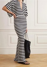 Norma Kamali navy/White Stripe Print Jersey Long Dress size M
