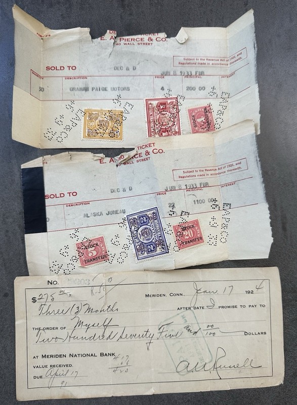 1920–30s Stock Transfer Documents Promissory Note Wall Street Brokerage Revenue
