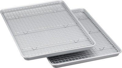 Amazon Basics Ceramic Nonstick Baking Sheets & Cooling Rack Set, Non-Toxic, Half