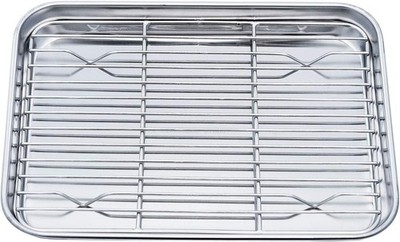 Toaster Oven Pan with Cooling Rack 10x8x1 in Silver Set for Baking