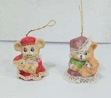 Vintage Jasco Caring Critters Chimer Christmas Porcelain Ornament 2Pc