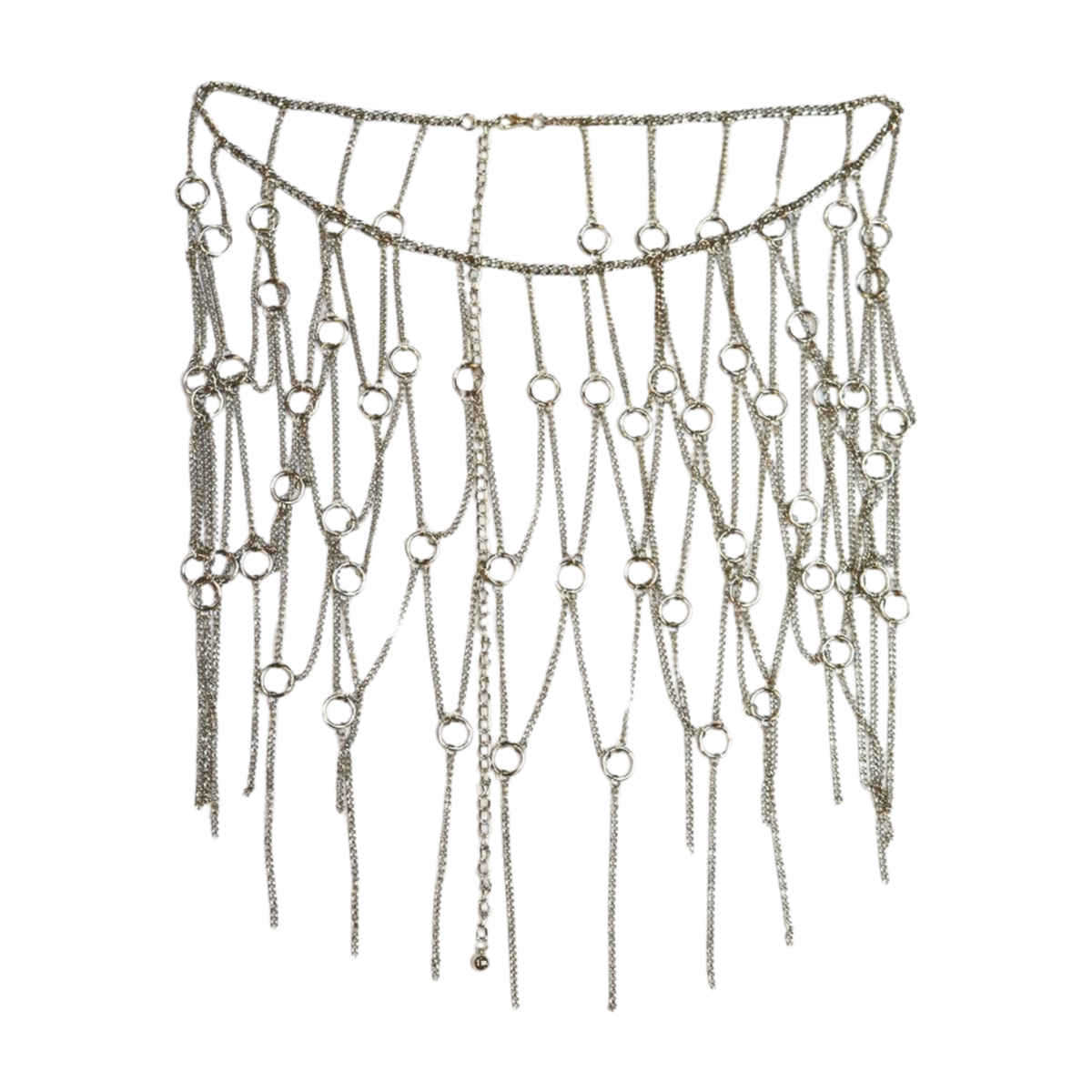 Sexy Women Silver Metal Chain Circle Rings Long Tassel Skirt 