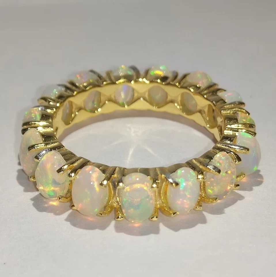 Anillo de eternidad de ópalo natural Welo ópalo alianza de boda anillo de ópalo dorado regalo para ella Foto 4 de 4