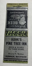 Cubierta de libro de cerillas Hank’s Pine Tree Inn Beer Sumner Michigan