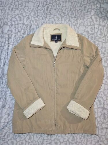 London Fog Coat Jacket Women's Sz. L Tan Sherpa Style Collar Cuffs - Picture 2 of 11