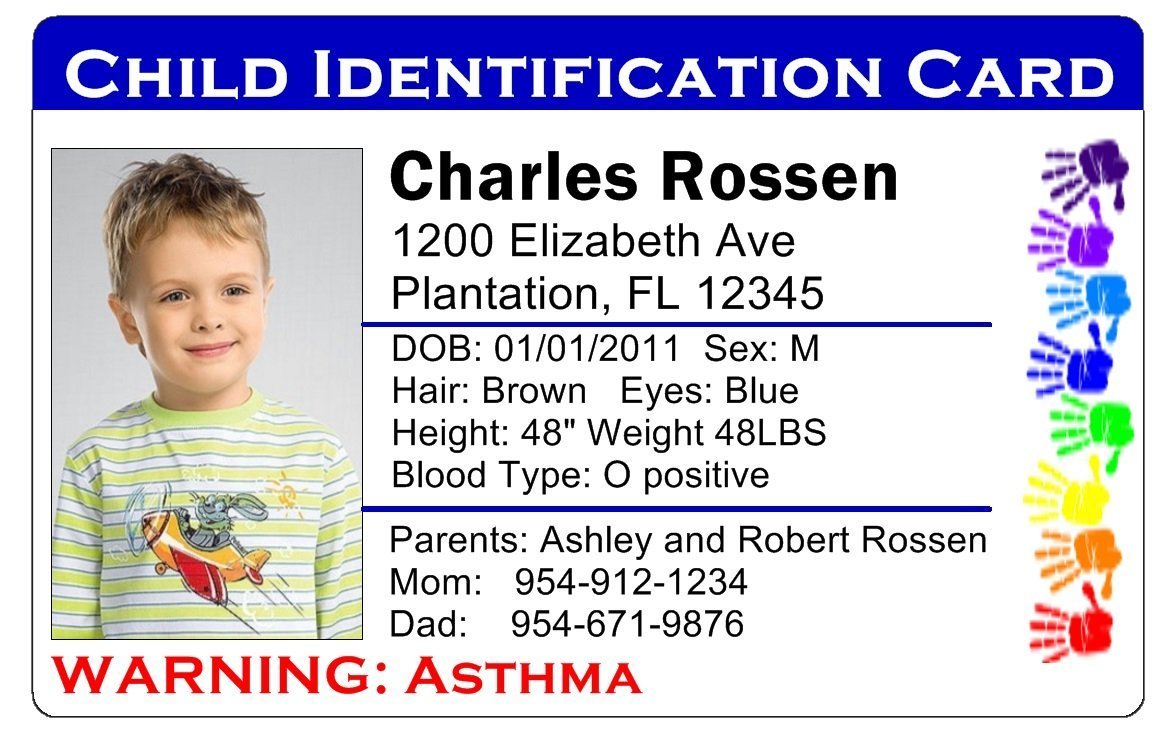 2-custom-personalized-child-travel-identification-card-id-lost-child-full-color-ebay