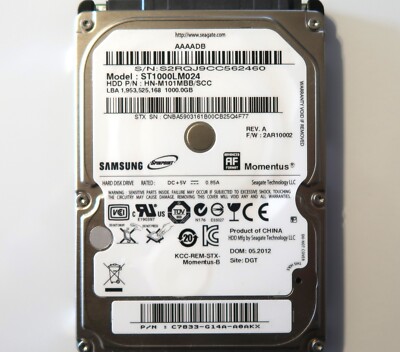Seagate ST1000LM024 HN-M101MBB/SCC 2AR10002 1TB 2.5'' C7833-G14A China 05/2012