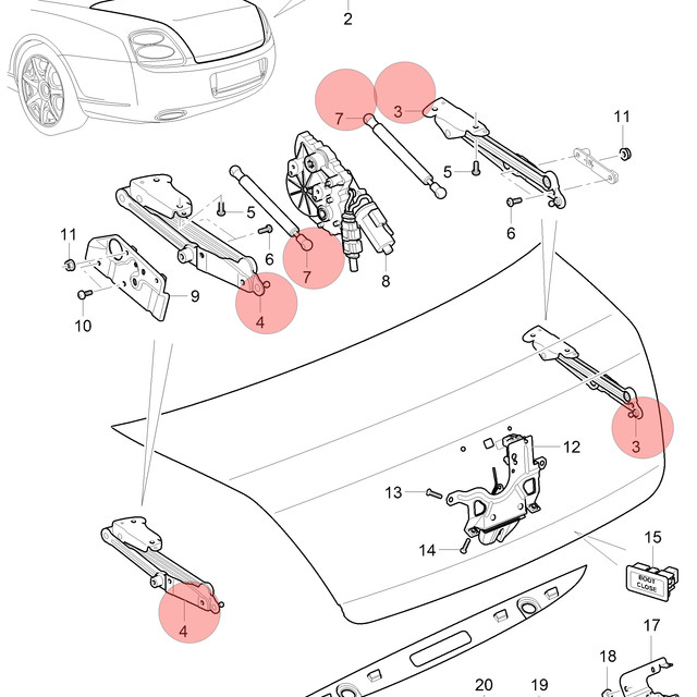 07-13 BENTLEY CONTINENTAL GTC TRUNK LID HINGES LIFT SUPPORT SHOCK ABSORBER OEM