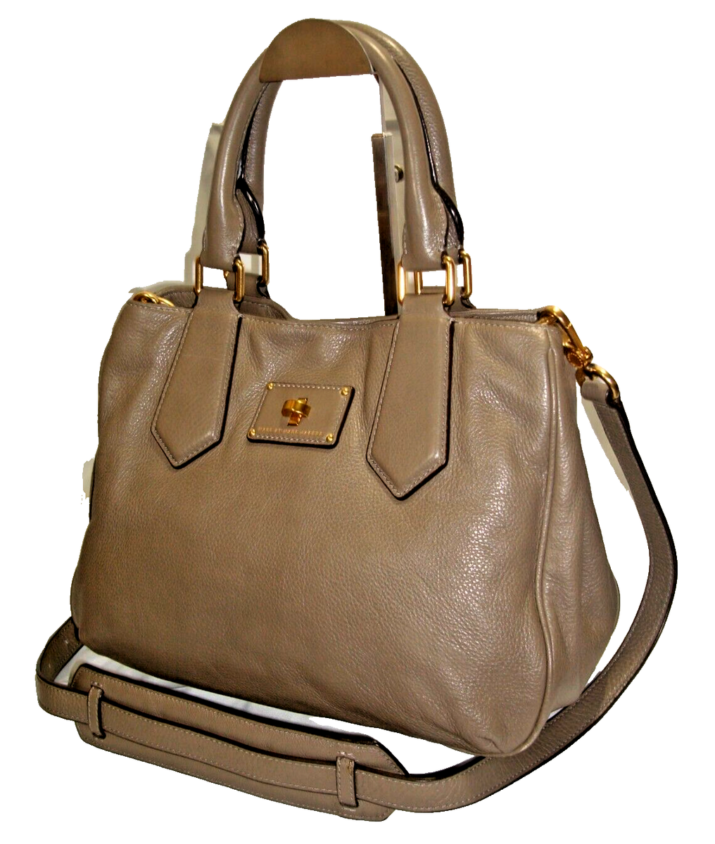 新作★MARC JACOBS 4S4HTT006H02 Satchel Marc by Marc Jacobs Turn-Lock Taupe Dk Grey Leather Satchel