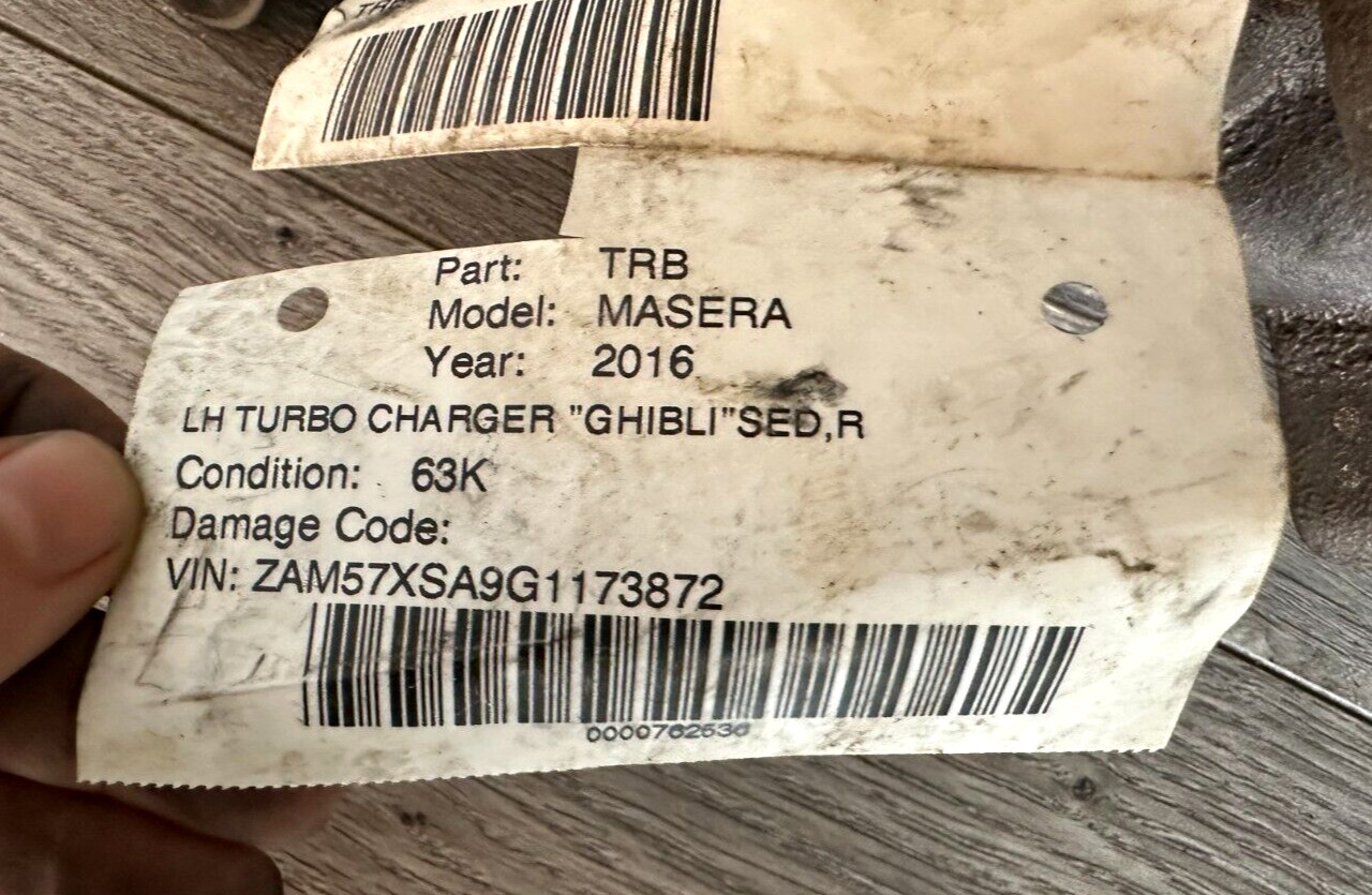 2017-2020 MASERATI GHIBLI LEVANTE LEFT TURBO TURBOCHARGER, 297712, GENUINE OEM