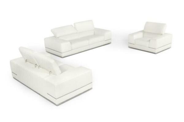 Divani Casa Chrysanthemum Modern White Genuine Leather Sofa Set 3 Pcs Vig For Genuine Leather Sofa Set 3 Pcs Vig, Divani Casa 4087 Modern Black And White Bonded Leather Sectional Sofa