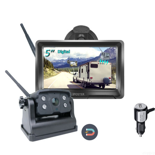 Wireless 5" Monitor Magnetic Trailer Hitch Battery Backup Camera For Caravan RV - Afbeelding 1 van 12