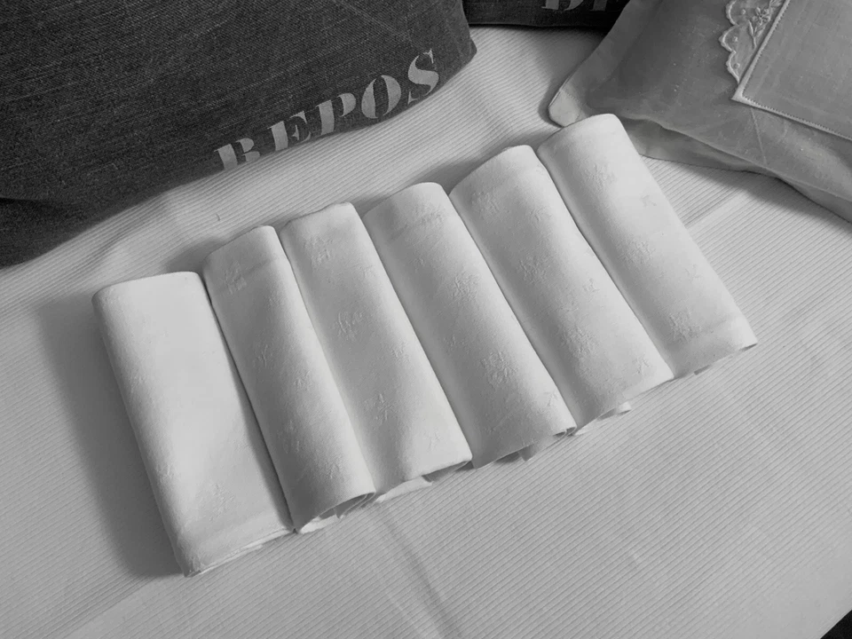 Linge Ancien 6 Serviettes De Mariage En  Damassés De Soie A Broder - Photo 3/4