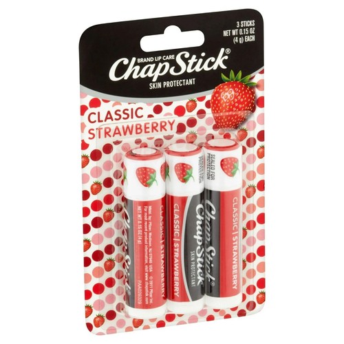 ChapStick | Skin Protectant | Lip Balm | Classic Strawberry | 0.15 oz | 3 pack - 第 1/8 張圖片