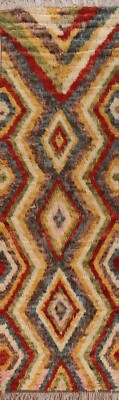 Thick-Plush Modern Moroccan Berber Geometric Handmade Oriental Runner Rug 3'x10'
