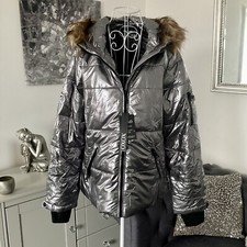 Sliver Metallic Faux Fur Hood Side Pockets Puffer Size Xl 14-16 Rrp £120