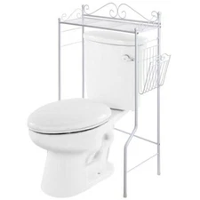 Metal White Over The Toilet Bathroom Shelf w/ Magazine Basket, Bathroom Shelf