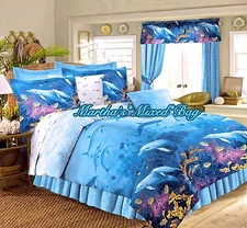 Tropical Coastal Beach Ocean Blue DOLPHIN Comforter, Sham(s), Skirt & Sheet Set