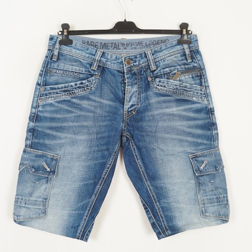 PME LEGEND Herren Shorts Größe W33 Blau Button Fly Cargotaschen