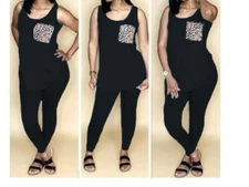 Women Two Piece Sets Tracksuit Sleeveless O-Neck Tops +Pants Sporty Outfits #H