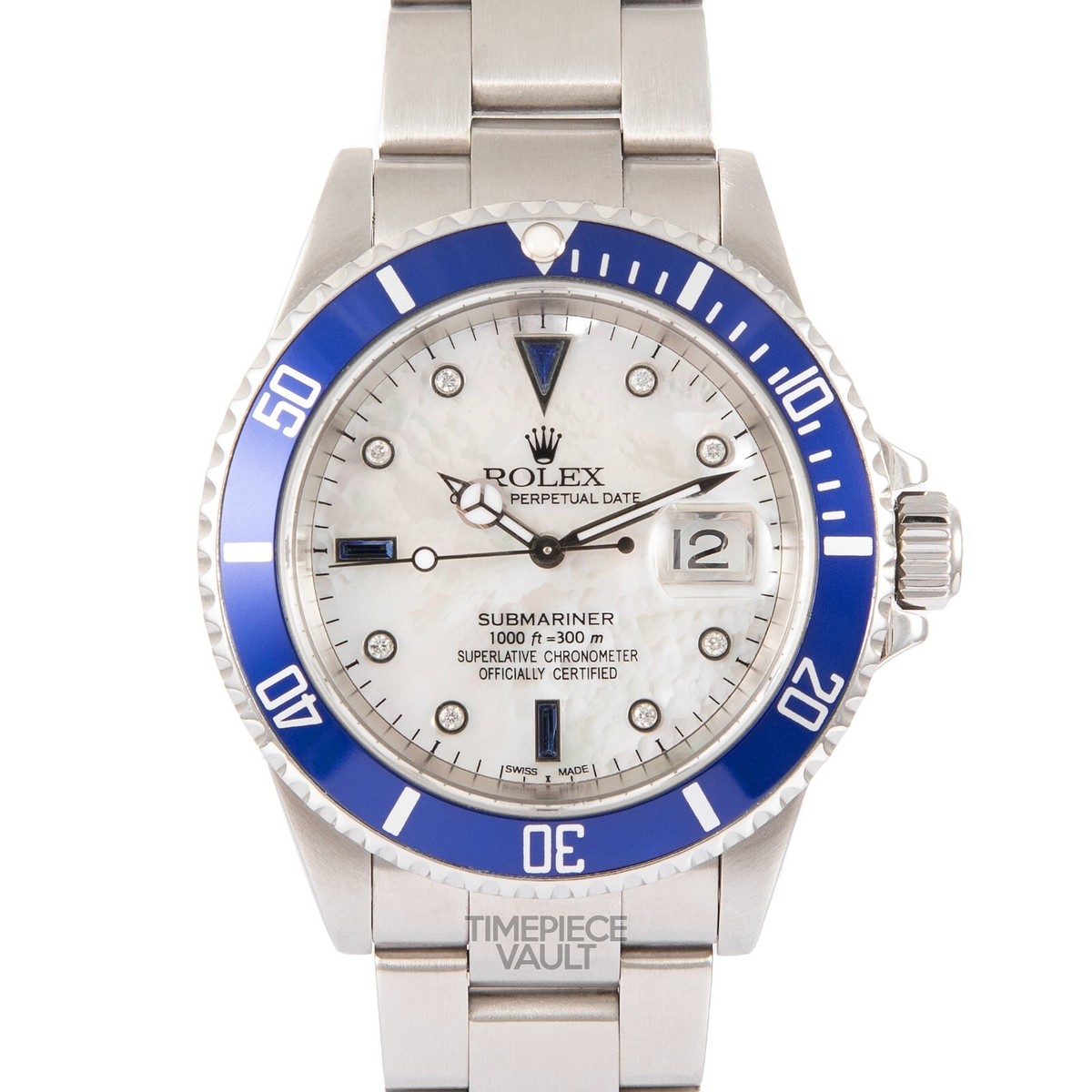 ROLEX SUBMARINER 16610 DATE STEEL 40MM WATCH WHITE MOP SAPPHIRE