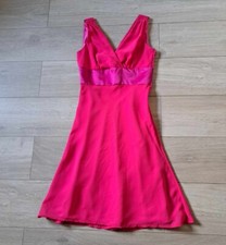 Pink Sheer & Satin Banded Flared Dress Evening Party Occasion Christmas UK8