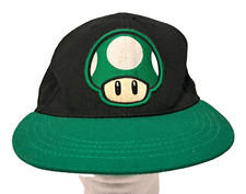 1 UP MUSHROOM Hat Super Mario Bros Fitted Cap Green Black Power Up OSFM