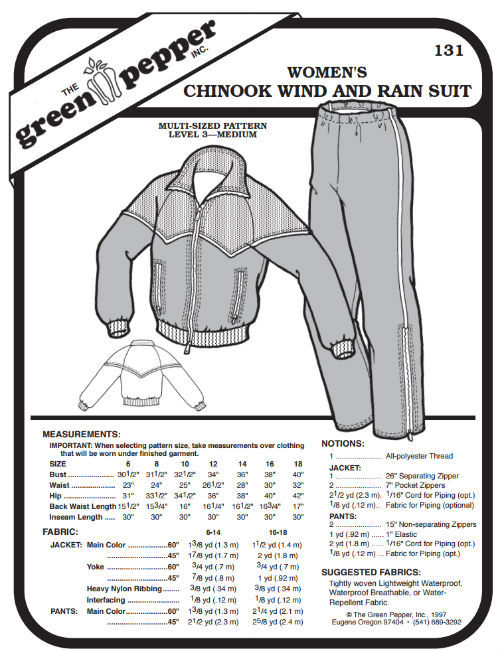 Women’s Chinook Wind & Rain Suit Pattern - 131 - The Green Pepper Patterns Women’s Chinook Wind & Rain Suit Pattern - 131 - The Green Pepper Patterns