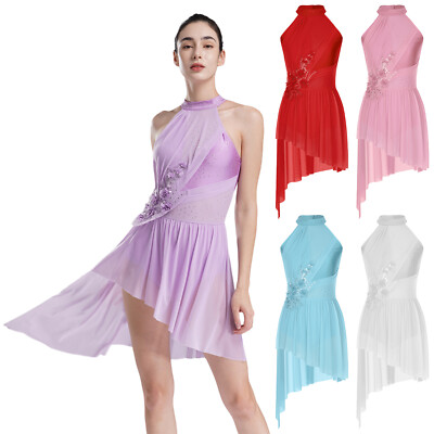 Women's Lyrical Dance Costume Flower High Low Modern Dress Dancewear Outfit